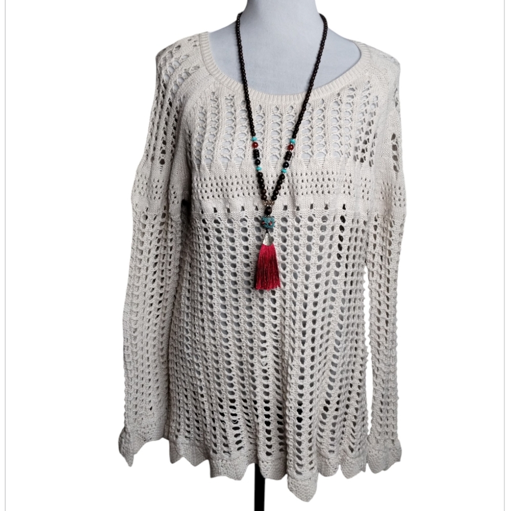 Retro Threads Women's Long Sleeve Cream Open Weave Knit Sweater Sz L NWT